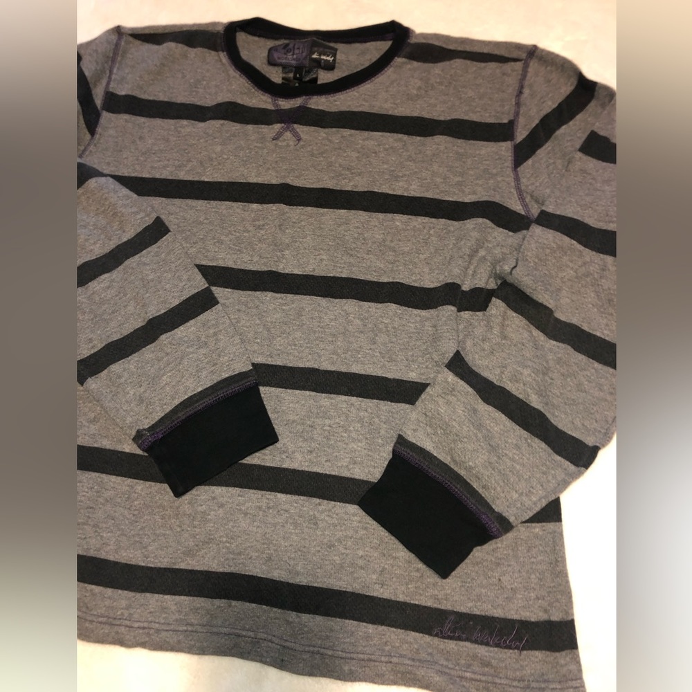 Y2k Alien 👾Workshop crew neck sweater men’s-L Gray Striped embroidered knit